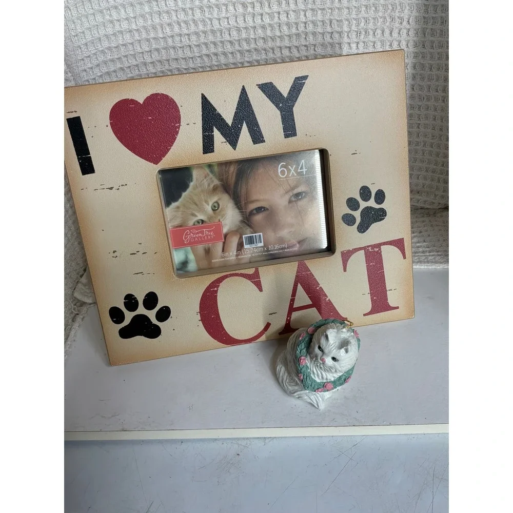 Farmhouse Unisex Green Tree Gallery I Love My Cat Photo Frame 6x4 Cream Red